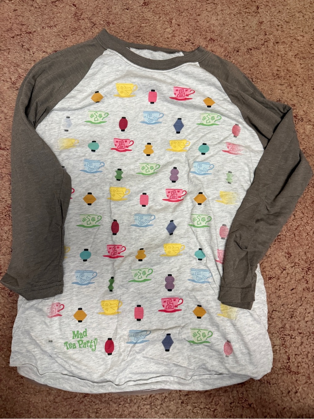 Disney 'Mad Tea Party' Gray & Brown Raglan Tee